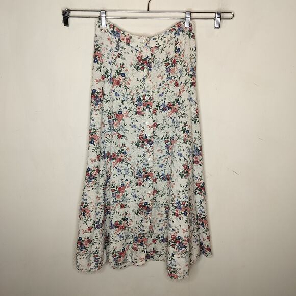 Lemon Grass Floral Maxi Skirt Button Front Elastic Waist - Picture 1 of 8